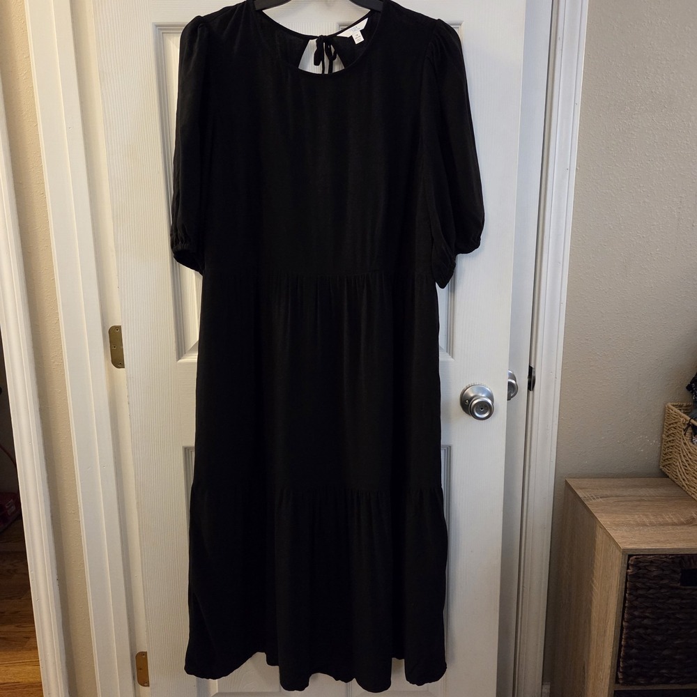 Time and Tru sz 1X black midi dress back cut out casual chic minimalist